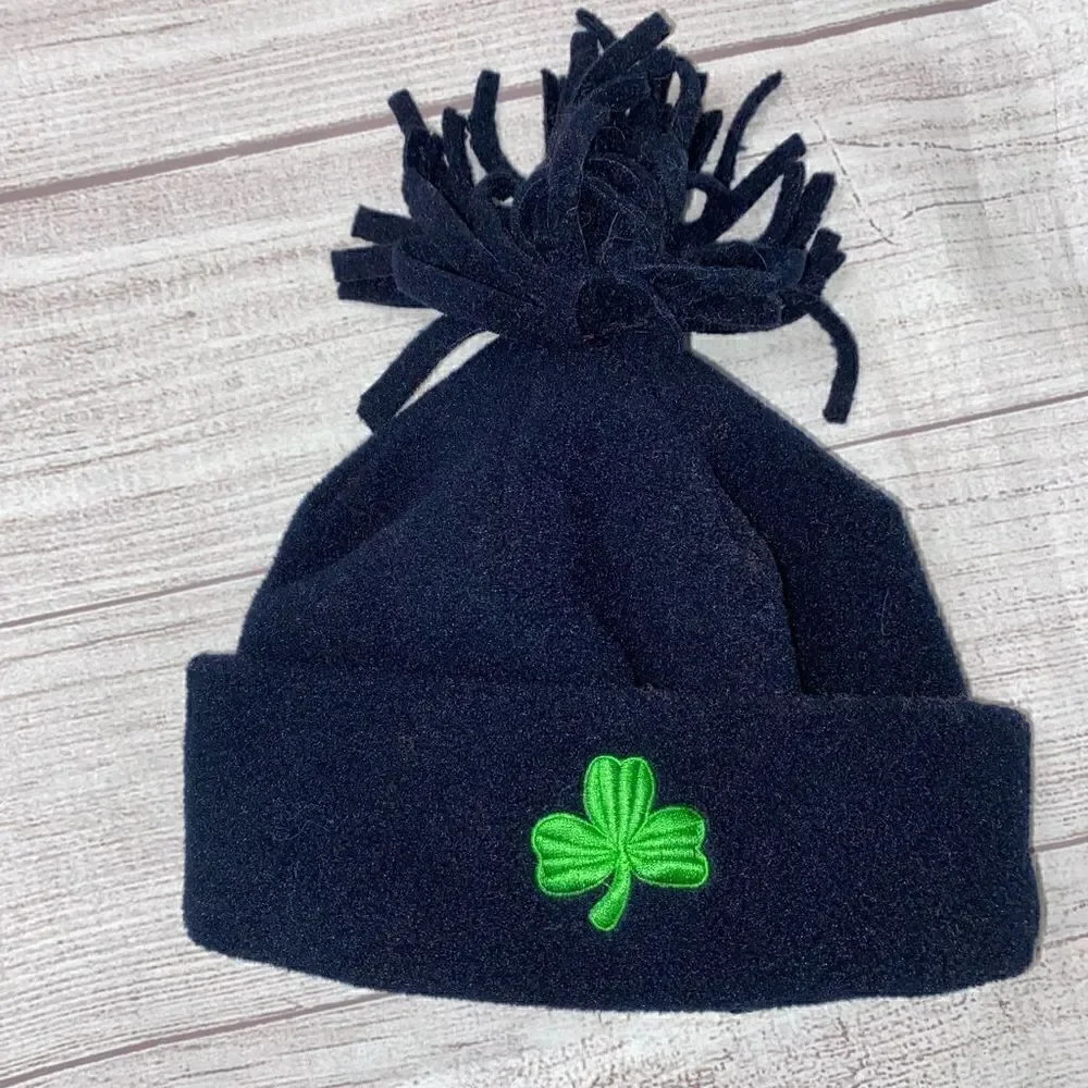 Toddler/baby shamrock fleece winter hat & mittens navy blue one size